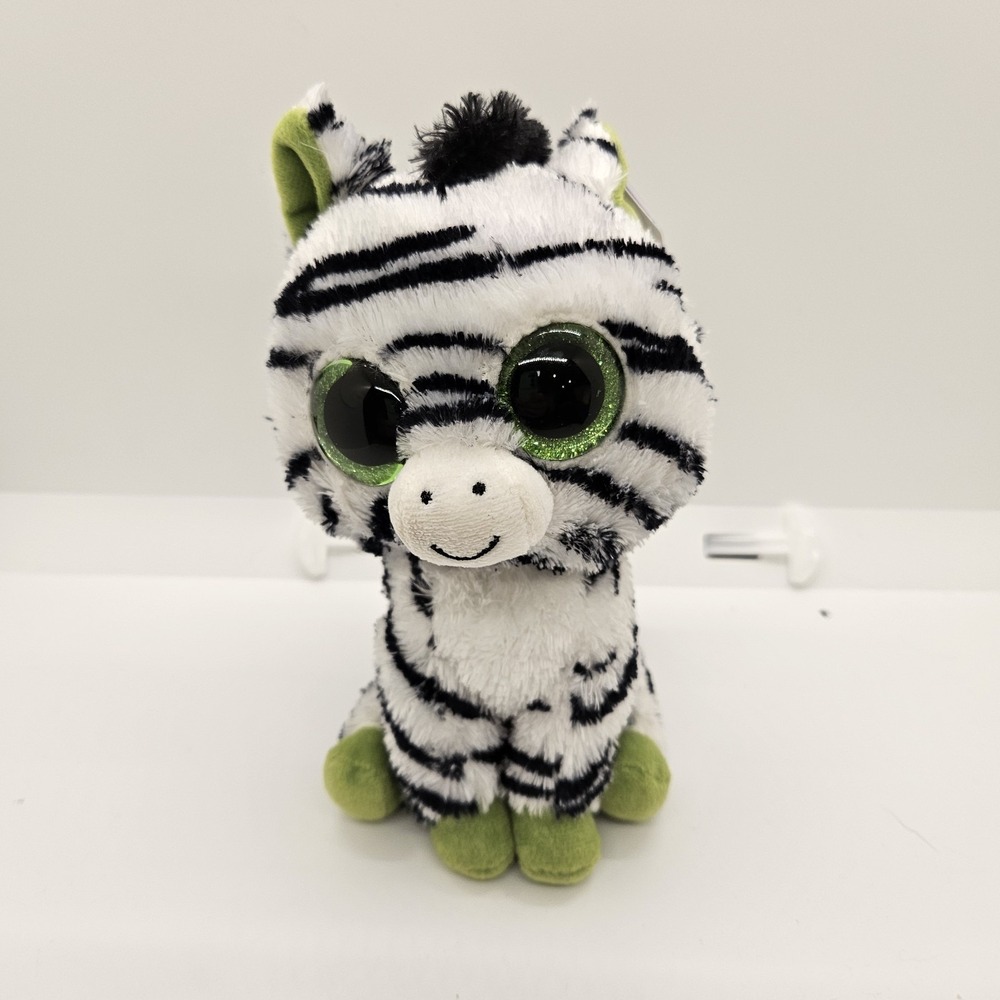 TY Beanie Boos Zig-Zag Zebra Plush Green Glitter‎ Eyes NWT